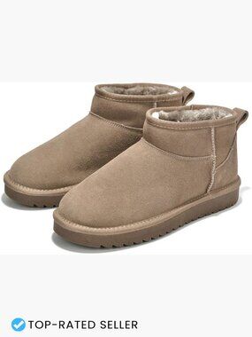 Genuine Leather Ankle Boots Water Resistant Memory Foam Faux Fur Lining